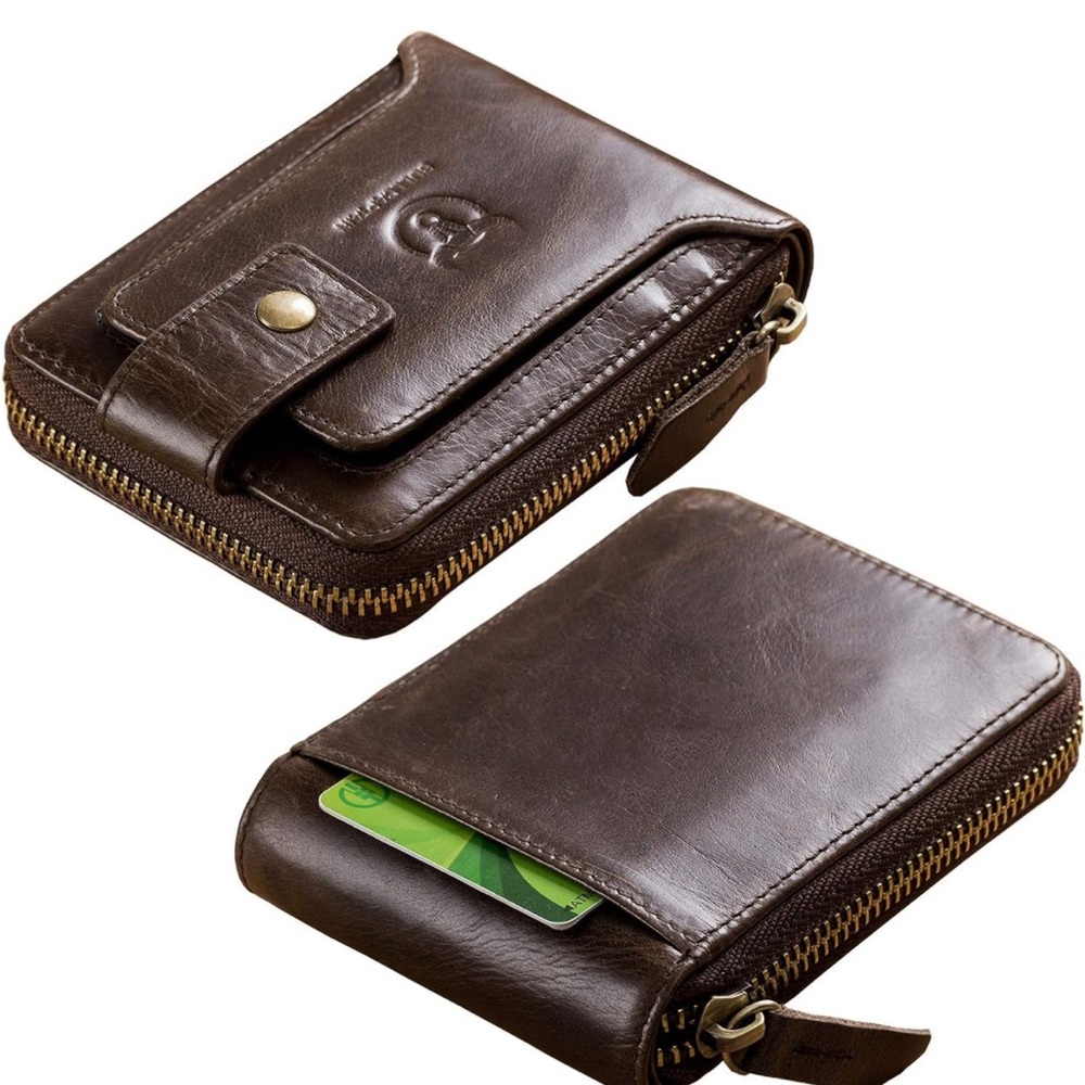 BULLCAPTAIN Men’s Genuine Cowhide Leather Wallet,RFID Blocking Zip Around Bifold